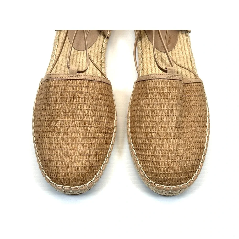 Eileen Fisher Lee Espadrille Flats Women 10‎ NWOT Leather Straw Texture Slip-on